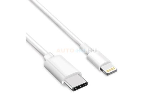 Töltő és adatkábel type C to lightning kábel 1m fehér 3A autóalkatrész