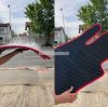 Evadoro méretpontos autószőnyeg szett világoskék alap, piros szegéllyel – EVADORO prémium autós kiegészítő