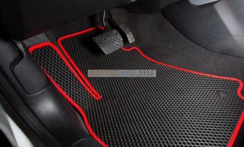 Evadoro méretpontos autószőnyeg szett piros alap, piros szegéllyel – EVADORO prémium autós kiegészítő